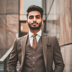 Wall Mural - young indian businessman standing confidently