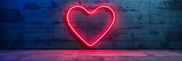 Sticker - Neon light graffiti heart on a cement wall dark background romantic and rebellious 