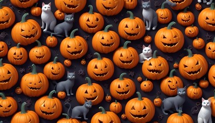 Wall Mural - Evil happy 3D pumpkins texture for halloween