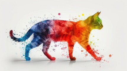 Wall Mural -   A colorful feline strolling on a stark canvas with myriad tiny specks beneath