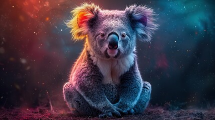 Sticker -   A Koala resting on the ground with its head tilted to the side, mouth agape and tongue extended