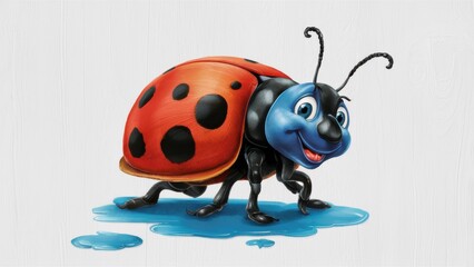 Sticker - A cartoon ladybug with blue and black spots on its body, AI