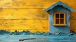 © nataliya_ua - A Miniature Wooden House With a Window on a Yellow Wooden Background. Generative AI