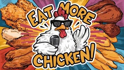 Poster - A chicken with sunglasses and a microphone on it, AI