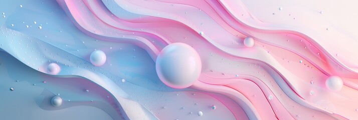 Wall Mural - Abstract 3D Rendering with Pink and Blue Colors - Abstract 3D rendering with pink and blue colors, featuring spheres and wavy curves. Minimalist and modern design with a glossy and smooth texture.