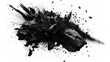 © atipong - Exploding black rock with smoke and dust on white background. Isolated brush.