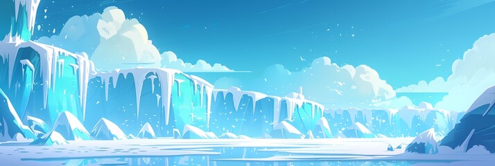 Wall Mural - Game background arctic 2D scene panorama, north icebergs