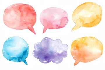 Wall Mural - A set of colorful watercolor bubbles with speech bubbles inside. The bubbles are in various colors and sizes, and they appear to be floating in the air