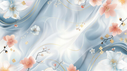 Poster - A blue and white floral patterned fabric with gold accents