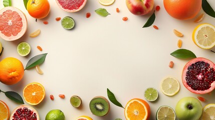 Sticker - Tropical fruits on a bright background. A colorful and juicy food selection.