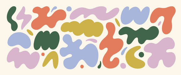 Aufkleber - Set of colored amoeba organic irregular shapes. Creative liquid blob elements, various cartoon organic shapes.
