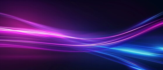 Wall Mural - An abstract digital artwork with flowing light lines featuring purple and blue gradients on a dark background. The lines create a smooth and dynamic visual effect.