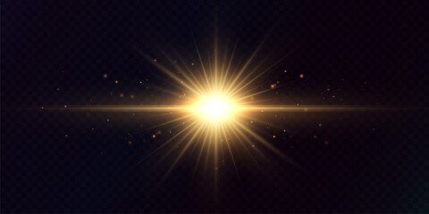 Fototapete - Golden star or sun with highlights. The effect of an explosion of light energy. Vector light effect Adobe Illustrator Artwork