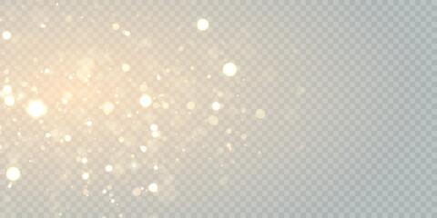 Aufkleber - Gold dust light bokeh. Christmas glowing bokeh and glitter overlay texture for your design on a transparent background. Golden particles abstract vector background.	
