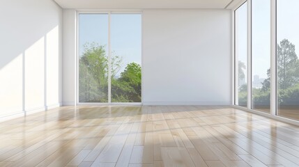 A white room with a window and a plant on a shelf