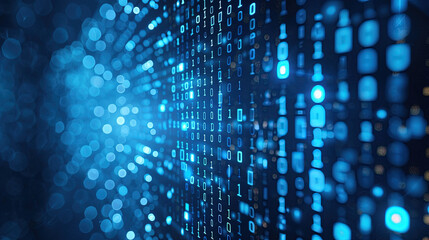 blue digital binary data on computer screen