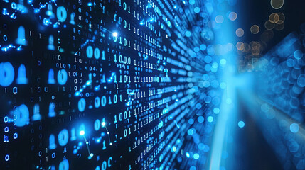 blue digital binary data on computer screen