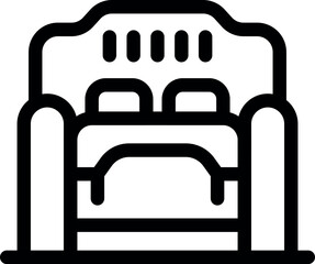 Sticker - Double bed with two pillows and blanket in bedroom furniture outline icon