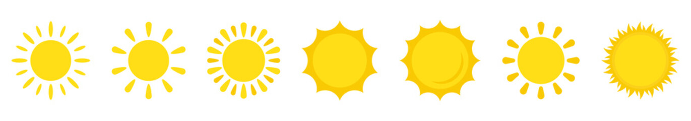 Wall Mural - Sun icon in flat style, simple yellow sun.