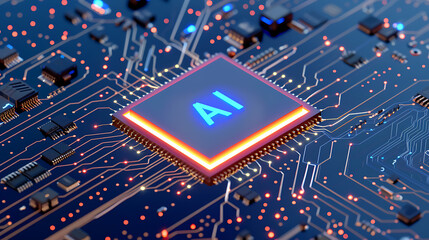 powerful computer processor microchip with the word representing artificial intelligence, AI technology, artificial intelligence, super computing, robotics, cyber, network, technology nodes
