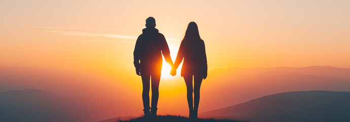 Wall Mural - couple at sunset, AI generated