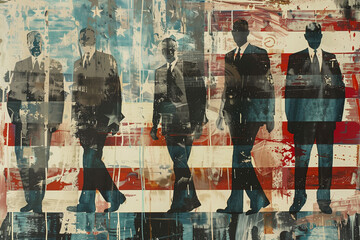 US Intelligence - Silhouettes of male Agents in suits in front of US flag