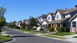 © Web - Suburbia. Rows of Residential Houses with Landscaped Lawns in California