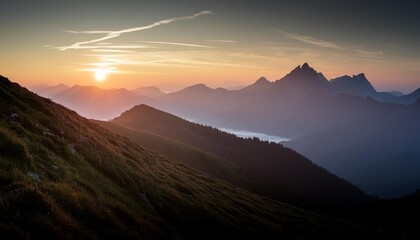 Wall Mural - a simple mountain themed background with a dawn background ai generated