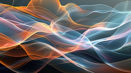 Wall Mural - A mesmerizing panorama wallpaper featuring abstract organic shapes with flowing lines and waves in a harmonious blend of colors.