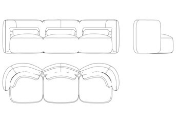 Wall Mural - Sofa Line Vector Illustration. Different Views of Modern Sofa, Ideal for Furniture Design and Interior Concepts with Front, Side, and Top Views