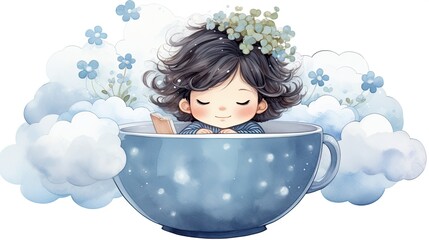 Poster - a cute little girl inside of an oversized teacup