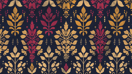 Poster - A blue and gold floral patterned fabric with a brownish hue