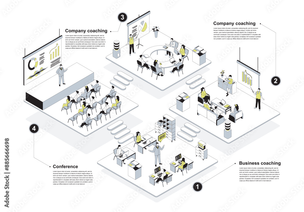 Business training 3d isometric concept in outline design for web ...