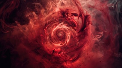 Wall Mural - a swirling vortex of smoke expands outward from a central point, bathed in a sinister red glow that 