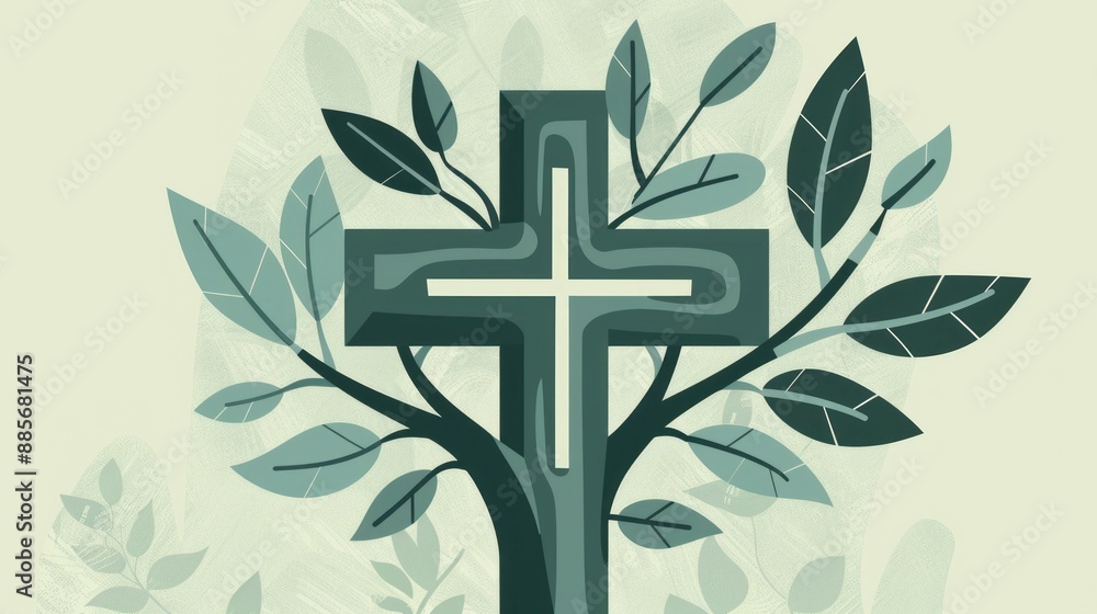 Cross and tree symbol. Illustration of a Christian cross growing from a ...