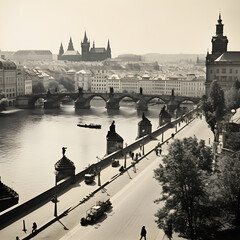 Wall Mural - Vintage Splendor of Prague: An Architectural Elegy of Czechoslovakia