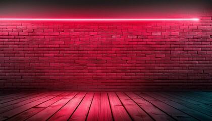 Wall Mural - a brick wall illuminated from below with neon red light generative ai