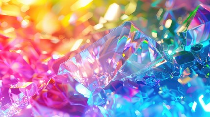 Wall Mural - abstract holographic rainbow crystal background, featuring a fantasy dreamy watery texture with glar