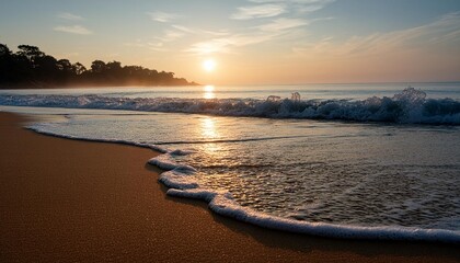 Poster - a tranquil beach scene with soft waves at sunrise symbolizing a hopeful and calm state of mind