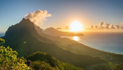 Wall Mural - sunset view from the belvedere lookout on moorea island french polynesia