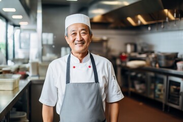 Wall Mural - Portrait of a smiling middle aged male chef in kitchen