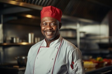 Wall Mural - Portrait of a smiling middle aged male chef in kitchen