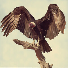 Poster - majestic vulture perched on branch with wings