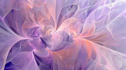 Wall Mural - An abstract design with intricate, flowing lines that create a sense of movement and harmony, in soft purples and pinks.