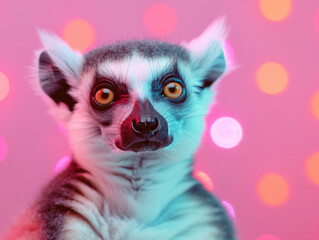 Lemur Portrait with Neon Lights