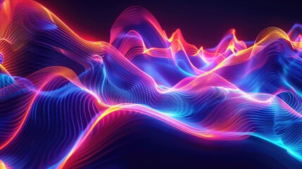 Wall Mural - An enchanting neon wave artwork with flowing, glowing patterns that form a captivating and dynamic visual effect.