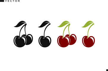 Wall Mural - Cherry with leaves vector. Abstract berries icon. Isolated cherry on white background