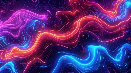 Wall Mural - An intricate neon wave design featuring undulating patterns and glowing currents, forming a captivating and fluid visual effect.