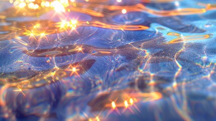 Wall Mural - Blurred lights reflecting on the clear water of the sea, creating a beautiful, colorful abstract background.