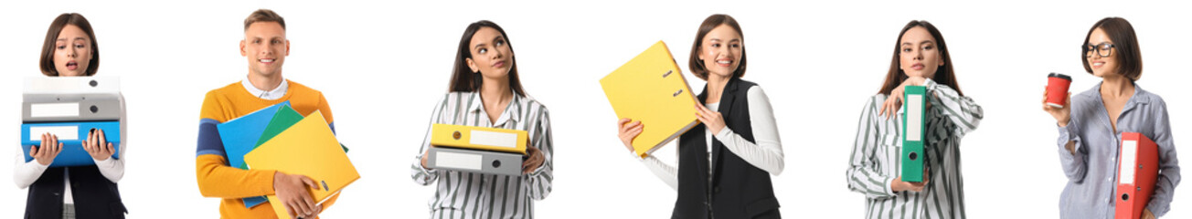 Wall Mural - Group of business people with folders on white background